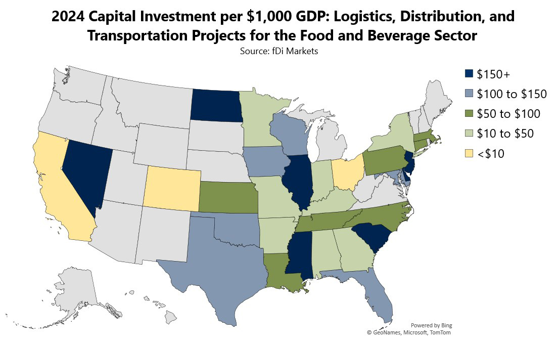 A map of the United States of America shows 2024 capital investment per  alt=