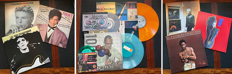 Three groupings of multiple vinyl records from the author's own collection